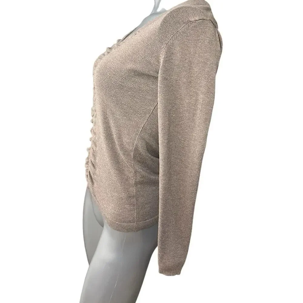 Express Women’s V-neck Long Sleeve Beige Sweater Ruched Small Brown Classic